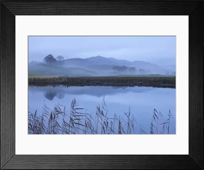 Framed Print : River Brathay on a misty morning near Elterwater, Lake District, Cumbria, England. Autumn