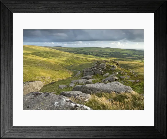 Framed Print : Tavy Cleave viewed from Ger Tor, Dartmoor, Devon, England. Summer (August) Framed Print : Tavy Cleave viewed from Ger Tor, Dartmoor, Devon, England. Summer (August)