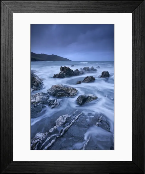 Framed Print : Dramatic conditions at Rockham Bay, looking towards Morte Point, North Devon, England Framed Print : Dramatic conditions at Rockham Bay, looking towards Morte Point, North Devon, England