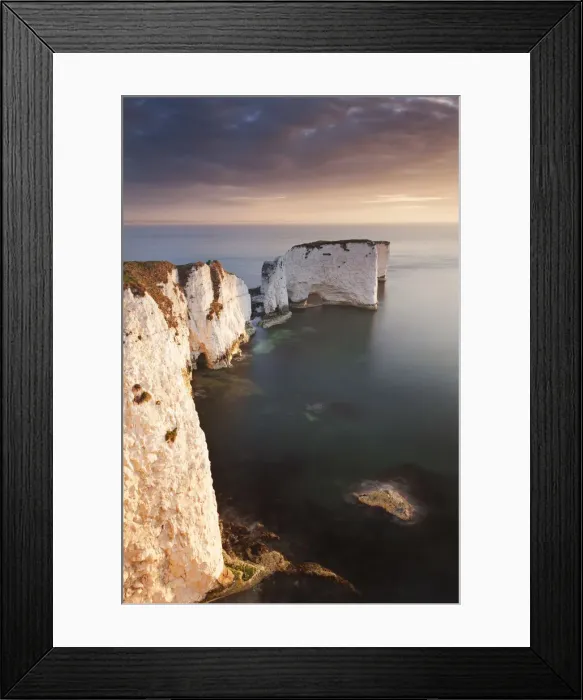 Framed Print : Old Harry Rocks at sunrise, Studland, Dorset, England. Spring Framed Print : Old Harry Rocks at sunrise, Studland, Dorset, England. Spring