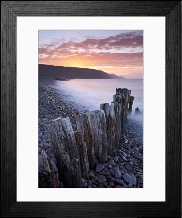 Framed Print : Sunset over Bossington Beach, Exmoor, Somerset, England. Spring Framed Print : Sunset over Bossington Beach, Exmoor, Somerset, England. Spring