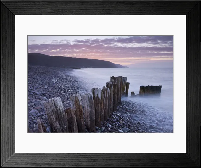 Framed Print : Wooden groyne on Bossington Beach, Exmoor, Somerset. Winter Framed Print : Wooden groyne on Bossington Beach, Exmoor, Somerset. Winter