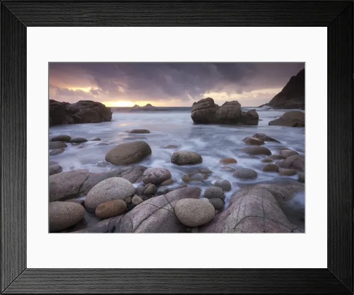 Framed Print : Sunset over The Brisons and Porth Nanven, West Cornwall, England. Autumn Framed Print : Sunset over The Brisons and Porth Nanven, West Cornwall, England. Autumn