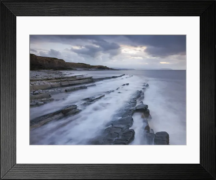 Framed Print : Rocky ledges at Kilve Beach, Somerset, England. Summer Framed Print : Rocky ledges at Kilve Beach, Somerset, England. Summer
