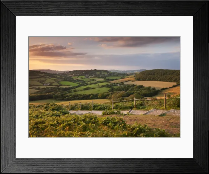 Framed Print : Far reaching views to the Dorset countryside from the top of Golden Cap, Dorset, England Framed Print : Far reaching views to the Dorset countryside from the top of Golden Cap, Dorset, England