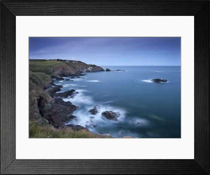 Framed Print : View from Lizard Point over rocky Polpeor Cove and onto the Lizard Lighthouse
