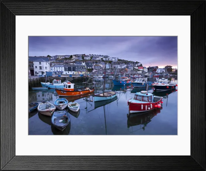 Framed Print : Sunrise over the picturesque harbour at Mevagissey, Cornwall, England. Spring Framed Print : Sunrise over the picturesque harbour at Mevagissey, Cornwall, England. Spring