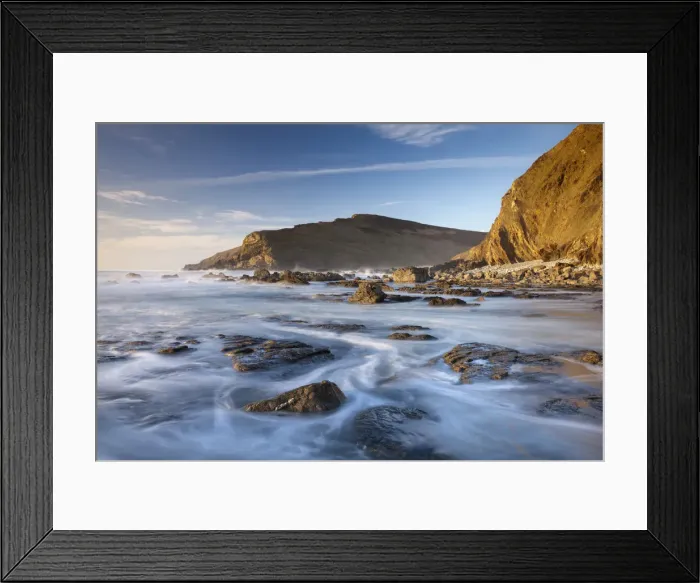 Framed Print : High tide floods the rocky ledges of Duckpool beach on the North Cornish coast, Cornwall Framed Print : High tide floods the rocky ledges of Duckpool beach on the North Cornish coast, Cornwall