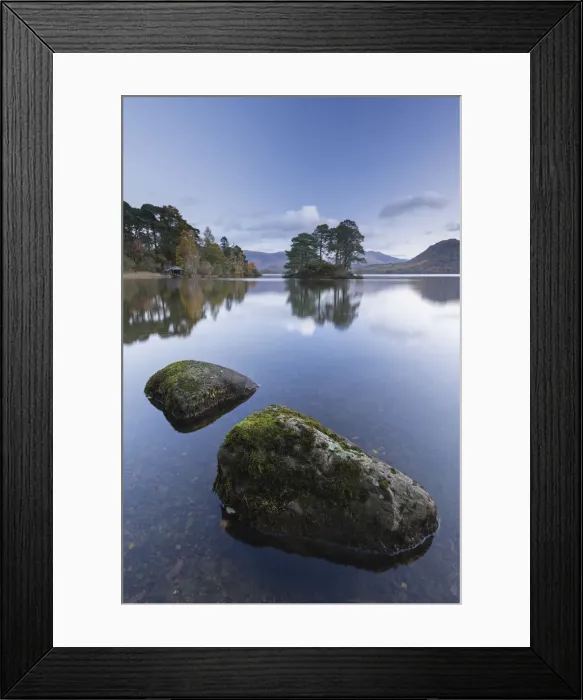 Framed Print : Tranquil Derwent Water at dawn, Lake District National Park, Cumbria, England. Autumn Framed Print : Tranquil Derwent Water at dawn, Lake District National Park, Cumbria, England. Autumn