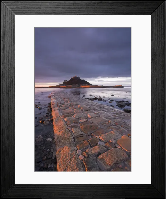 Framed Print : First light of day on the stone causeway leading to St Michaels Mount, Marazion, Cornwall Framed Print : First light of day on the stone causeway leading to St Michaels Mount, Marazion, Cornwall