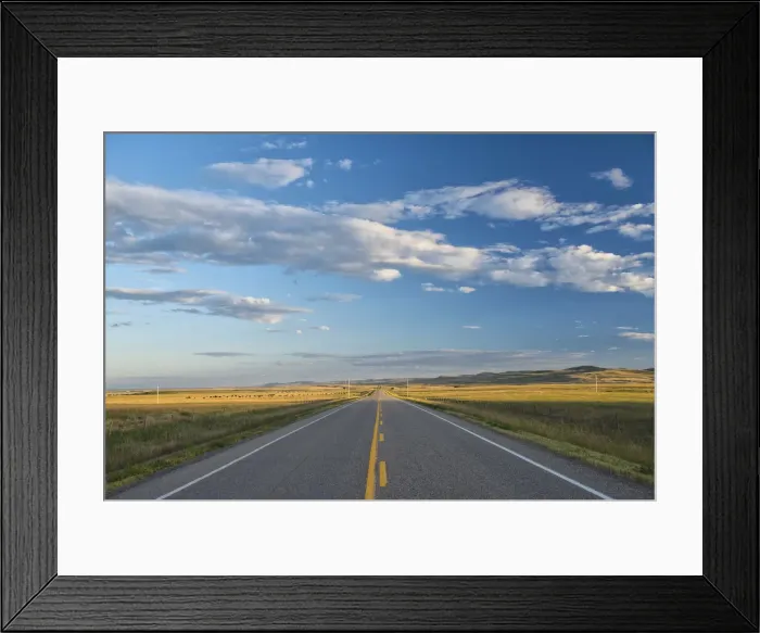 Framed Print : Canada, Alberta, Stavely, prairie landscape and a rural highway Framed Print : Canada, Alberta, Stavely, prairie landscape and a rural highway