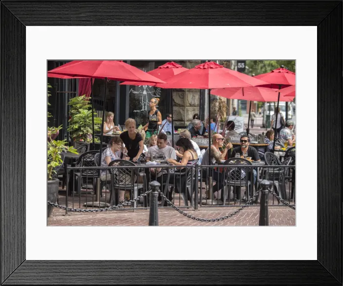 Framed Print : Canada, British Columbia, Vancouver, outdoor patio in Gastown Framed Print : Canada, British Columbia, Vancouver, outdoor patio in Gastown