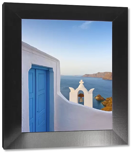 Greece, The Cyclades, Santorini (Thira), Oia, Blue door and bell tower