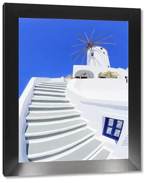 Staircase leading to traditional windmill, Oia, Santorini, Cyclades Islands, Greece