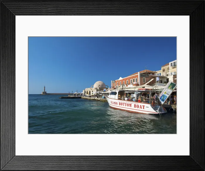 Framed Print : Harbour and mosque in Chania, Crete, Greece Framed Print : Harbour and mosque in Chania, Crete, Greece