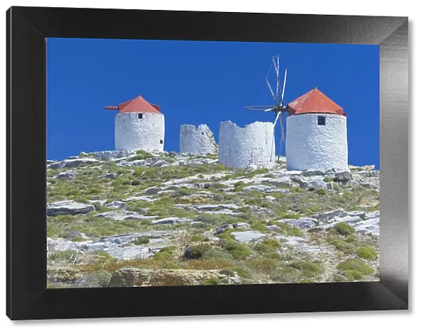 Traditional windmills, Hora, Amorgos Island, Cyclades Islands, Greece, Europe