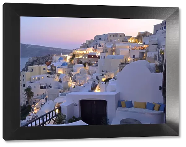 Town of Oia after sunset, Santorini, Kyclades, South Aegean, Greece, Europe