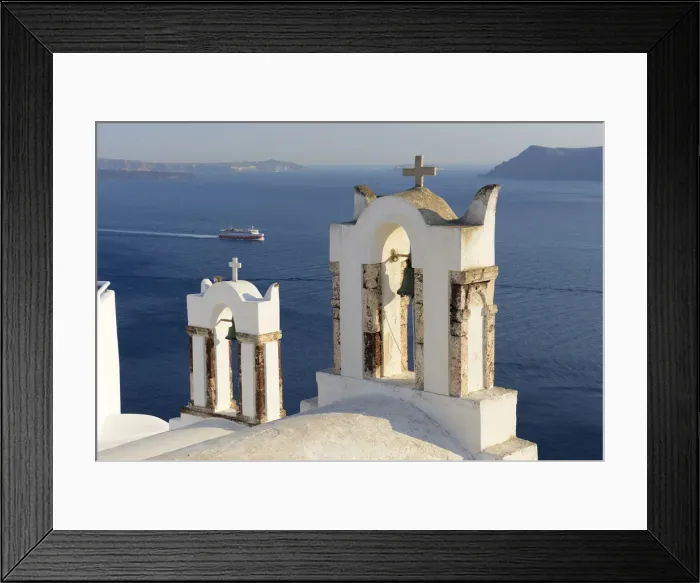 Framed Print : Ferry and church in Oia, Santorini, Kyclades, South Aegean, Greece, Europe Framed Print : Ferry and church in Oia, Santorini, Kyclades, South Aegean, Greece, Europe