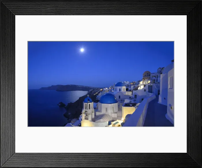 Framed Print : Moon over the town of Oia, Santorini, Kyclades, South Aegean, Greece, Europe Framed Print : Moon over the town of Oia, Santorini, Kyclades, South Aegean, Greece, Europe