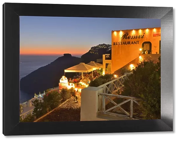 Restaurant sun deck in thira, Santorini, Kyclades, South Aegean, Greece, Europe