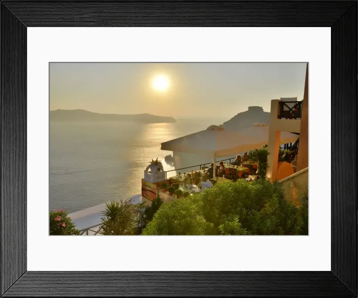 Framed Print : Restaurant sun deck in thira, Santorini, Kyclades, South Aegean, Greece, Europe Framed Print : Restaurant sun deck in thira, Santorini, Kyclades, South Aegean, Greece, Europe