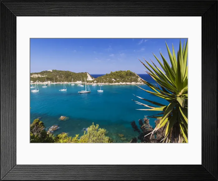 Framed Print : Western Europe, Greece, Ionian Islands, Paxos. Yachts in the harbour at Lakka Framed Print : Western Europe, Greece, Ionian Islands, Paxos. Yachts in the harbour at Lakka