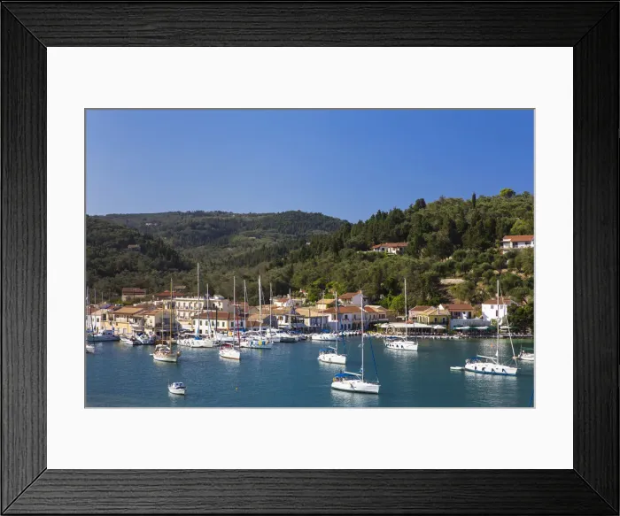 Framed Print : Western Europe, Greece, Ionian Islands, Paxos. The waterfront at Lakka