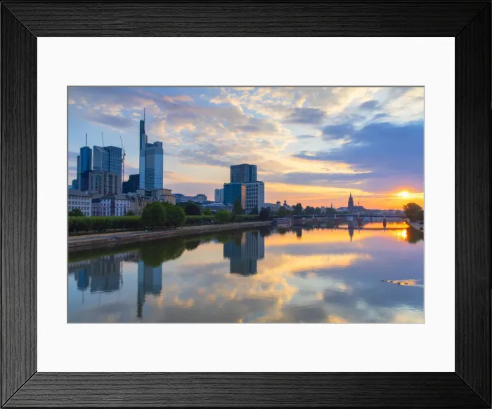 Framed Print : Skyline and River Main at sunrise, Frankfurt, Hesse, Germany Framed Print : Skyline and River Main at sunrise, Frankfurt, Hesse, Germany