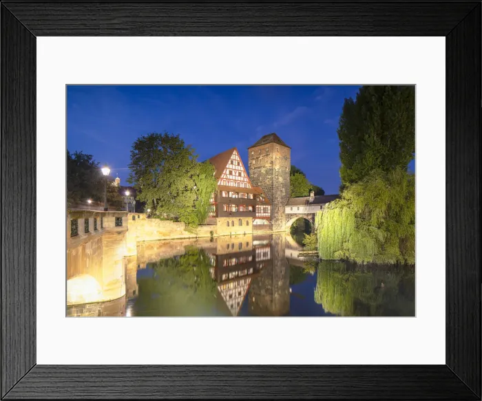 Framed Print : Weinstadel and Maxbrucke along River Pegnitz at dusk, Nuremberg, Bavaria, Germany Framed Print : Weinstadel and Maxbrucke along River Pegnitz at dusk, Nuremberg, Bavaria, Germany