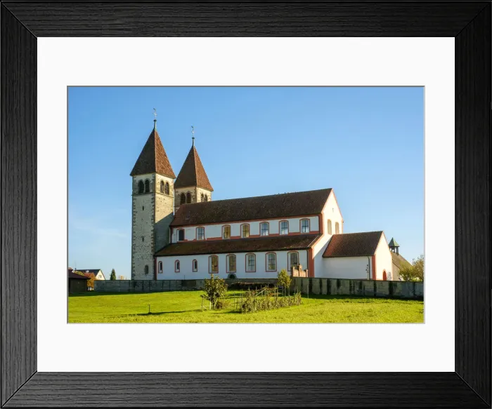 Framed Print : 15th-century towers on the Romanesque church of Sts Peter and Paul in Reichenau-Niederzell
