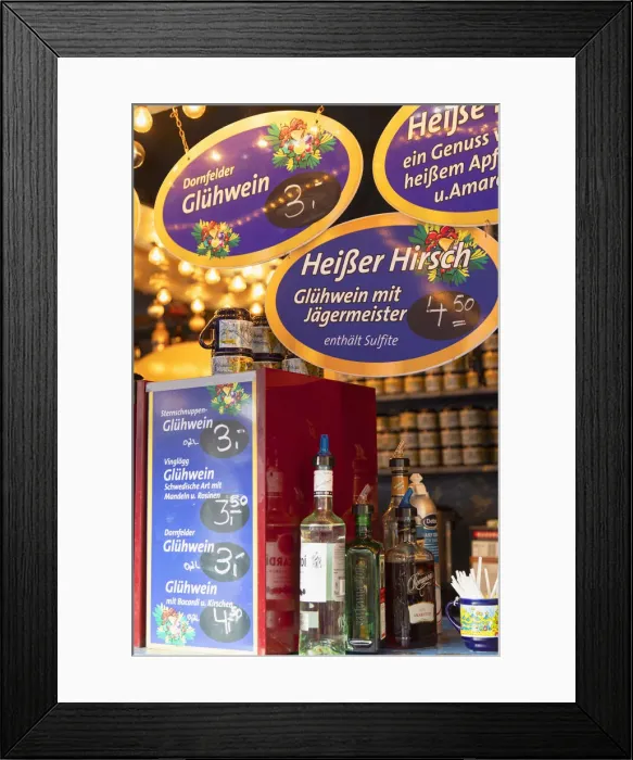 Framed Print : German mulled wine stall at Christmas Market, Wiesbaden, Hesse, Germany