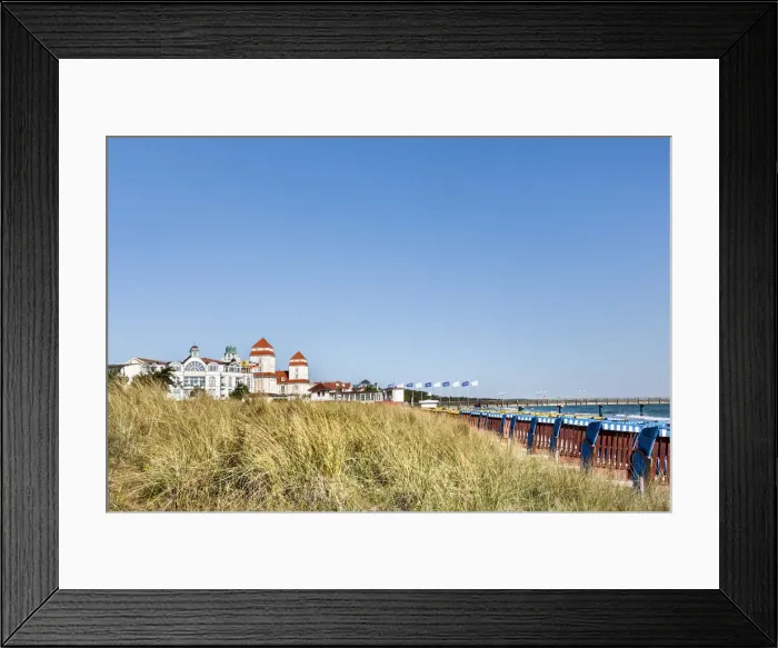 Framed Print : Beach baskets, dunes and Kurhaus, Binz, RAogen Island, Mecklenburg-Western Pomerania Framed Print : Beach baskets, dunes and Kurhaus, Binz, RAogen Island, Mecklenburg-Western Pomerania
