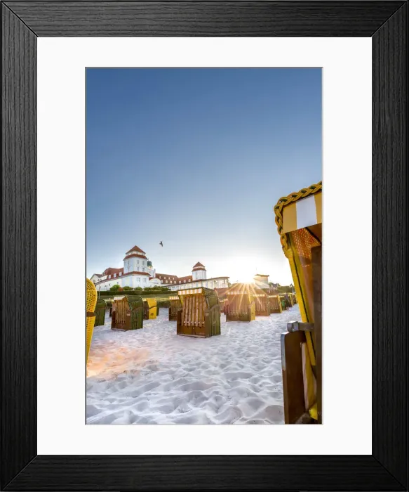 Framed Print : Beach baskets and Kurhaus at sundown, Binz, RAogen Island, Mecklenburg-Western Pomerania Framed Print : Beach baskets and Kurhaus at sundown, Binz, RAogen Island, Mecklenburg-Western Pomerania