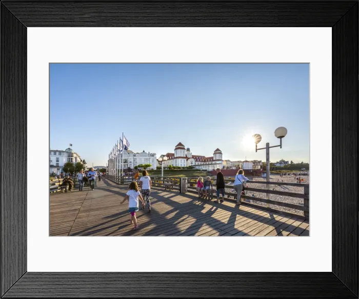 Framed Print : View from pier towards Kurhaus at sundown, Binz, Rügen Island Framed Print : View from pier towards Kurhaus at sundown, Binz, Rügen Island