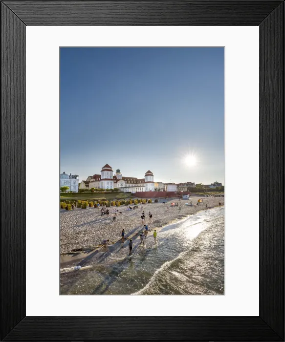 Framed Print : View from pier towards Kurhaus at sundown, Binz, RAogen Island, Mecklenburg-Western Framed Print : View from pier towards Kurhaus at sundown, Binz, RAogen Island, Mecklenburg-Western
