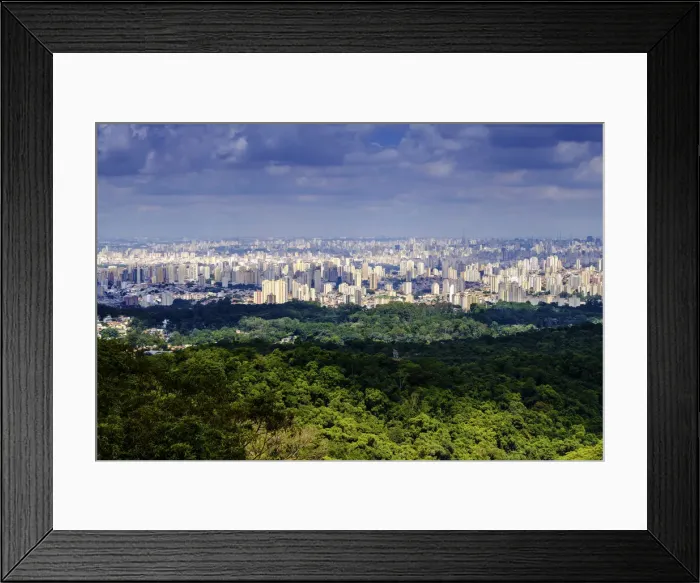 Framed Print : Brazil, view of Sao Paulo city skyline from the forest of the Serra da Cantareira Framed Print : Brazil, view of Sao Paulo city skyline from the forest of the Serra da Cantareira