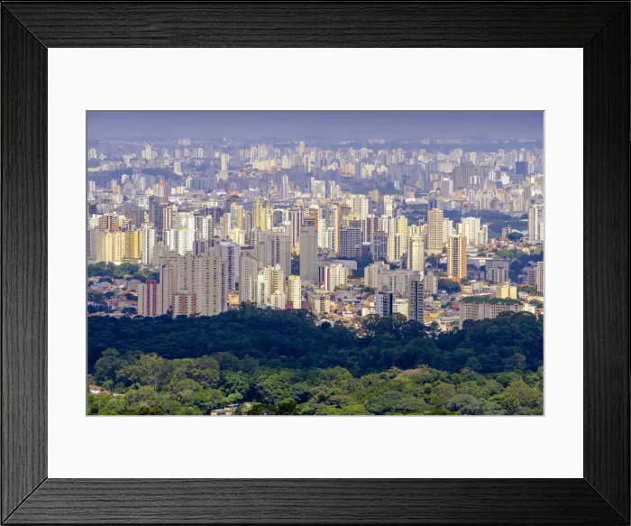 Framed Print : Brazil, view of Sao Paulo city skyline from the forest of the Serra da Cantareira Framed Print : Brazil, view of Sao Paulo city skyline from the forest of the Serra da Cantareira