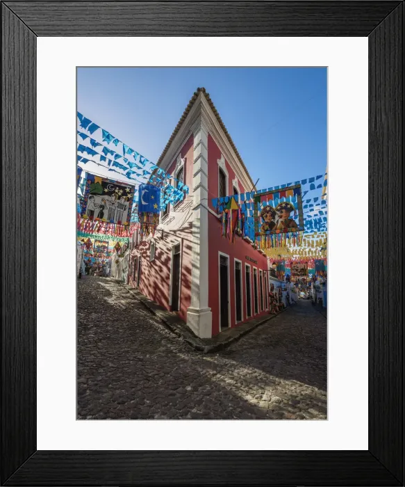 Framed Print : Sao Joao Festival Decorations on the streets of Pelourinho, Old Town, Salvador, State Framed Print : Sao Joao Festival Decorations on the streets of Pelourinho, Old Town, Salvador, State