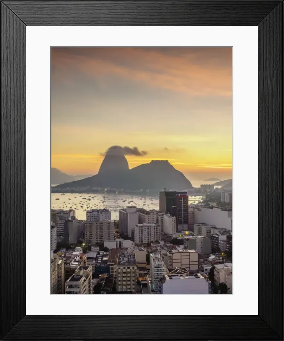 Framed Print : View over Botafogo towards the Sugarloaf Mountain at dawn, Rio de Janeiro, Brazil Framed Print : View over Botafogo towards the Sugarloaf Mountain at dawn, Rio de Janeiro, Brazil