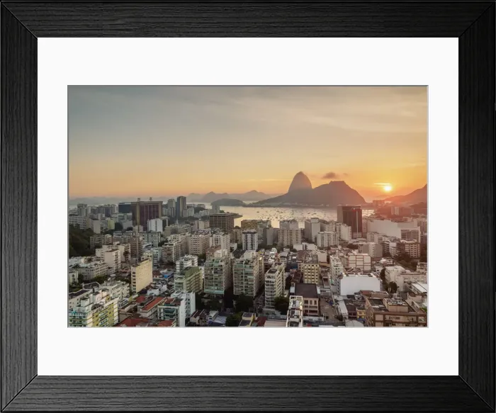 Framed Print : View over Botafogo towards the Sugarloaf Mountain at sunrise, Rio de Janeiro, Brazil Framed Print : View over Botafogo towards the Sugarloaf Mountain at sunrise, Rio de Janeiro, Brazil