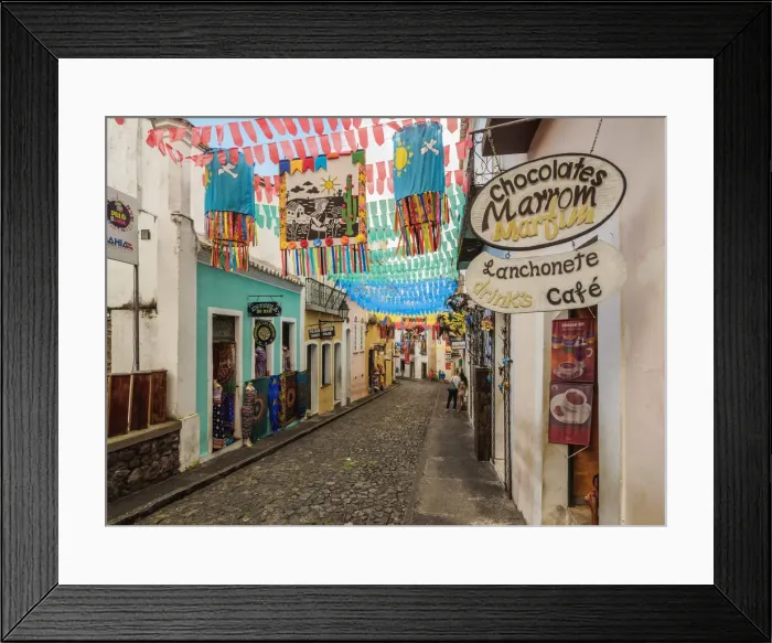Framed Print : Sao Joao Festival Decorations on the streets of Pelourinho, Old Town, Salvador, State Framed Print : Sao Joao Festival Decorations on the streets of Pelourinho, Old Town, Salvador, State