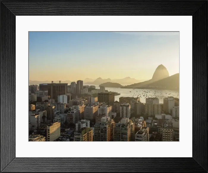 Framed Print : View over Botafogo towards the Sugarloaf Mountain at sunrise, Rio de Janeiro, Brazil Framed Print : View over Botafogo towards the Sugarloaf Mountain at sunrise, Rio de Janeiro, Brazil