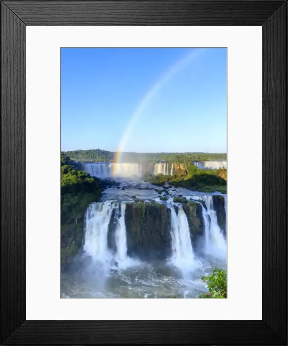 Framed Print : Brazil, Parana state, a rainbow photographed over the Iguacu or Iguazu falls as seen