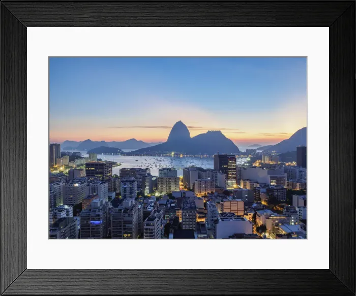 Framed Print : View over Botafogo towards the Sugarloaf Mountain at dawn, Rio de Janeiro, Brazil Framed Print : View over Botafogo towards the Sugarloaf Mountain at dawn, Rio de Janeiro, Brazil