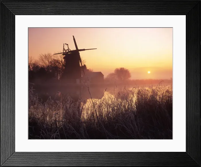 Framed Print : Oby Mill at Sunrise, River Bure, Norfolk, England Framed Print : Oby Mill at Sunrise, River Bure, Norfolk, England