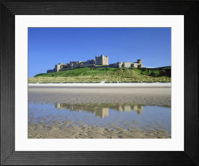 Framed Print : Bamburgh Castle Reflections, Northumberland, England Framed Print : Bamburgh Castle Reflections, Northumberland, England