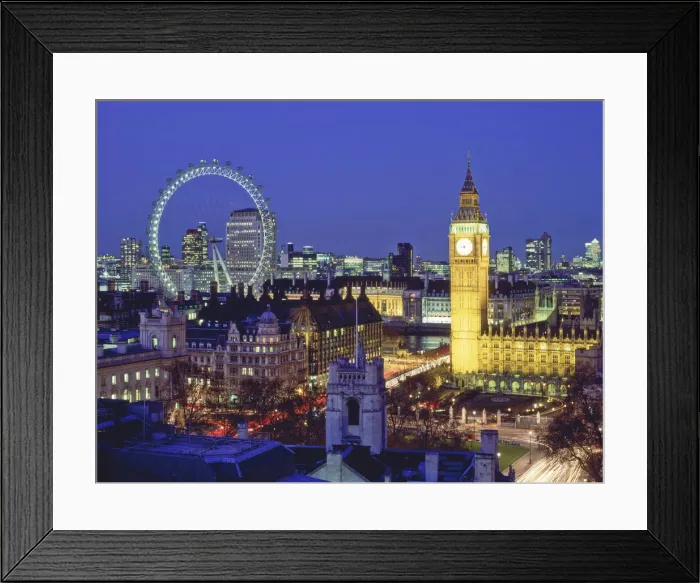 Framed Print : Big Ben & London Eye at Night, London, England Framed Print : Big Ben & London Eye at Night, London, England