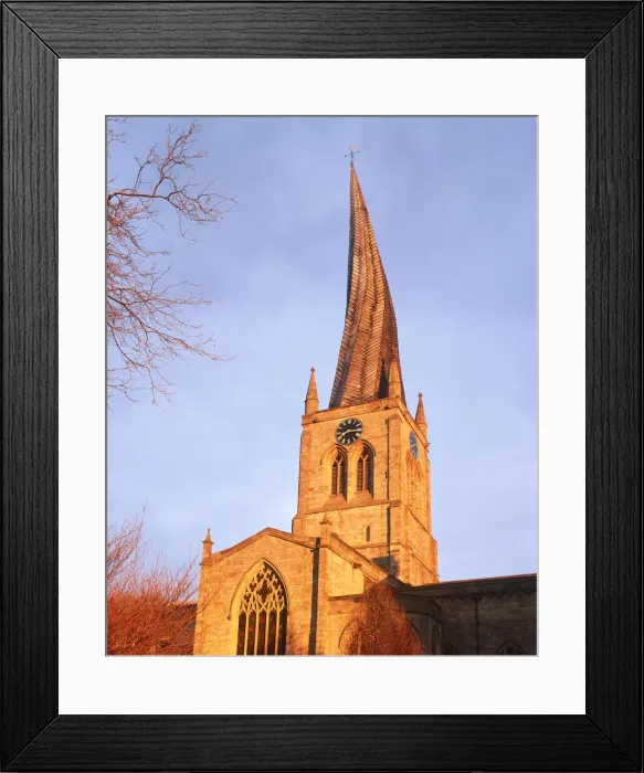 Framed Print : Crooked Church Spire, Chesterfield, Derbyshire, England Framed Print : Crooked Church Spire, Chesterfield, Derbyshire, England
