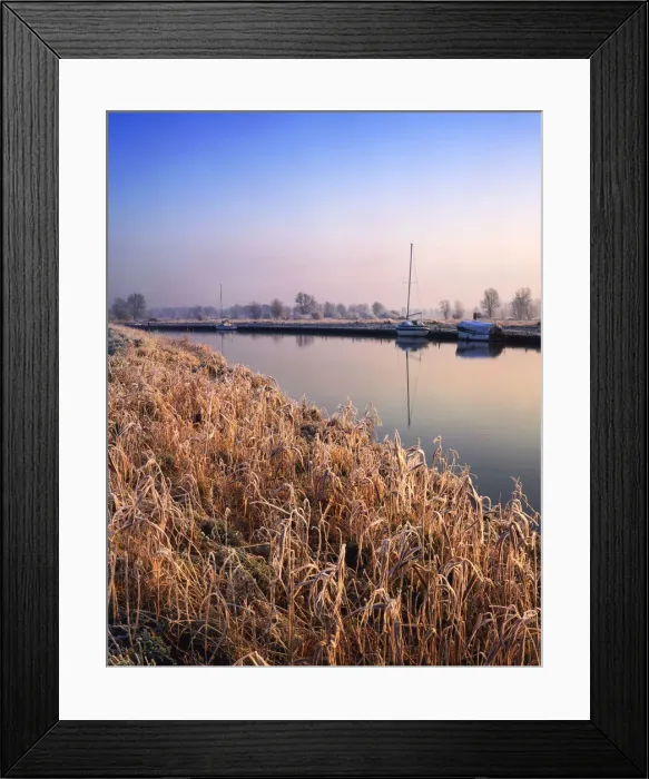 Framed Print : Frost along River Waveney, Gillingham Marshes, Norfolk, England Framed Print : Frost along River Waveney, Gillingham Marshes, Norfolk, England