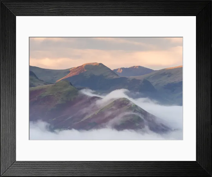 Framed Print : Catbells mountain surrounded by morning mist, Lake District National Park, Cumbria Framed Print : Catbells mountain surrounded by morning mist, Lake District National Park, Cumbria